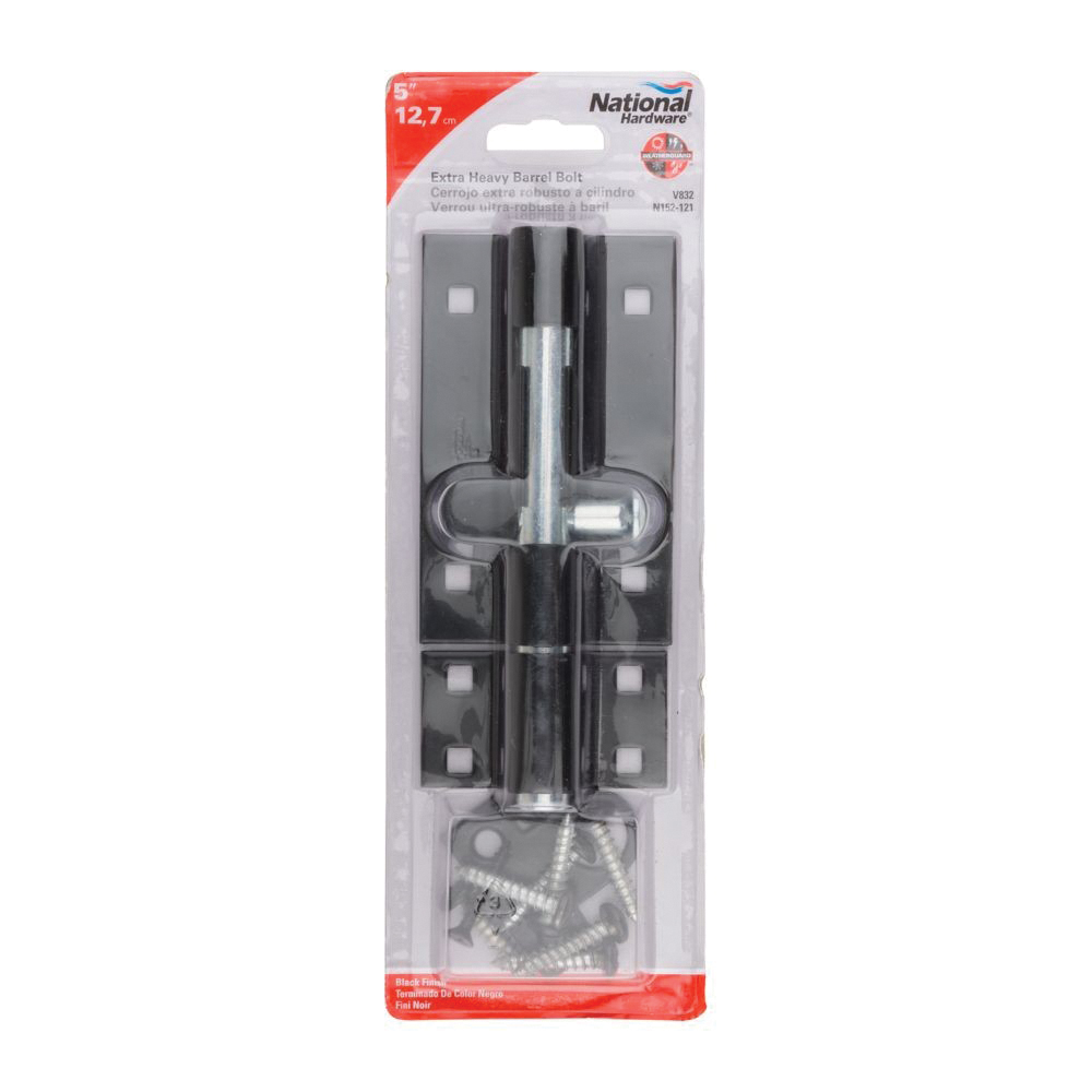 National Hardware N152-121 Barrel Bolt, 0.6 in Dia Bolt Head, 5 in L Bolt, Steel - 3