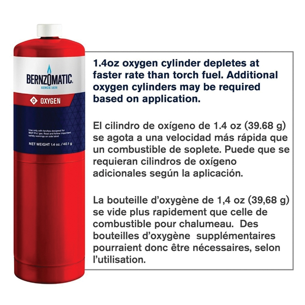 BernzOmatic 333251 Series Torch Cylinder, Liquid Form, Red, Oxygen, 1.4 oz - 3