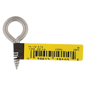 National Hardware 2016BC Series N220-475 Screw Eye, #8, 0.16 in Dia Wire, 0.69 in L Thread, 1.62 in OAL, Stainless Steel - 2