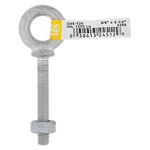 National Hardware N245-126 Eye Bolt, 3/8-16 Thread, Coarse Thread, 2-3/8 in L Thread, 3/4 in ID x 1-3/8 in OD Dia Eye - 2