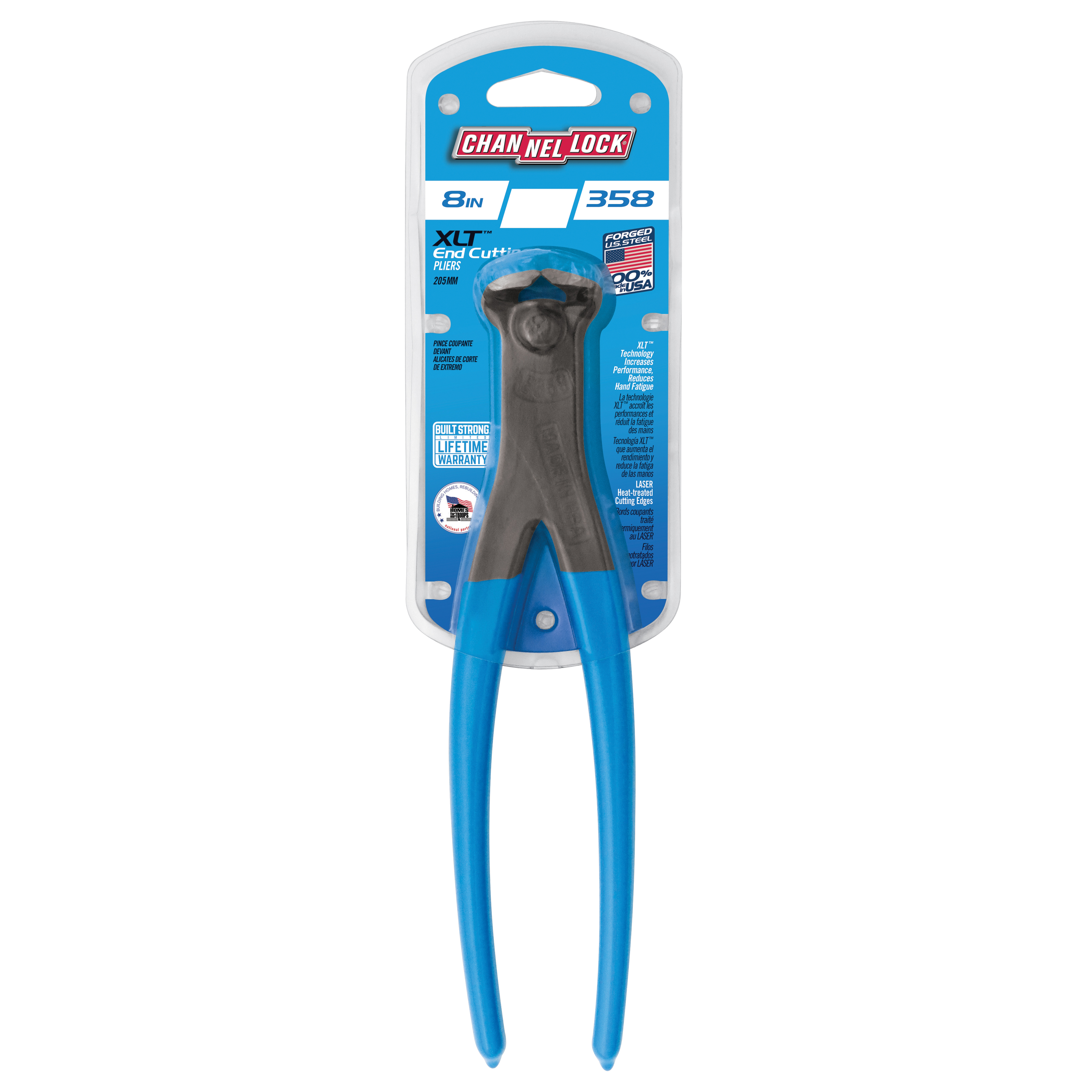 Channellock XLT 358 End Cutting Pliers, Steel Jaw, 8 in OAL - 2