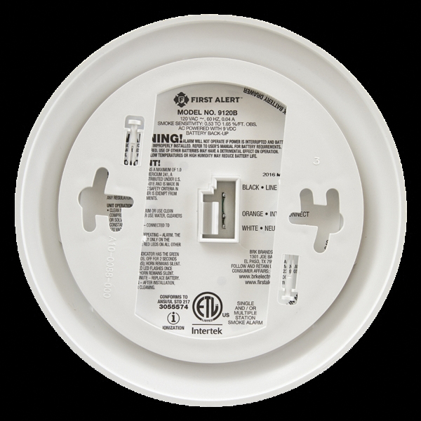 First Alert 9120B Smoke Alarm, 120 V, Ionization Sensor, 85 dB, White - 4