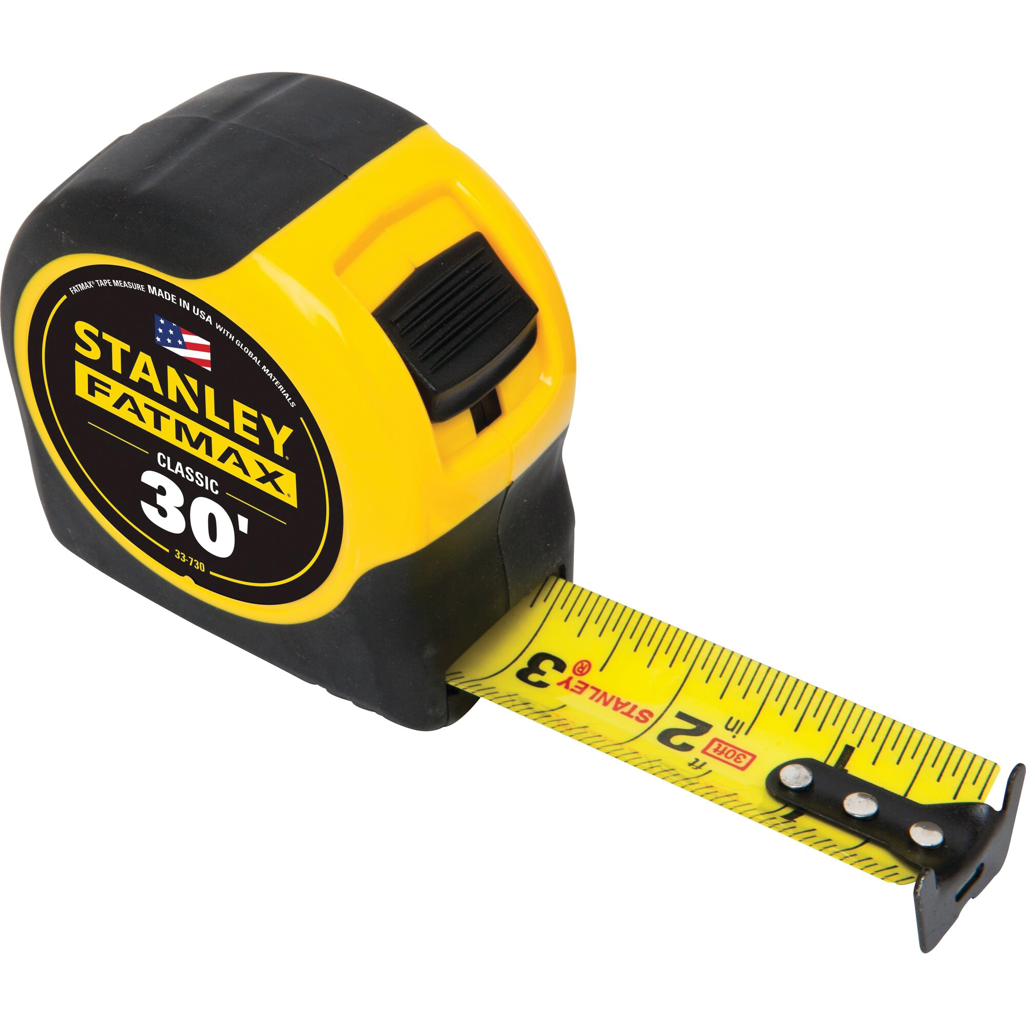 STANLEY 33-730 Measuring Tape, 30 ft L Blade, 1-1/4 in W Blade, Steel Blade, ABS Case, Black/Yellow Case, Yellow Blade - 2