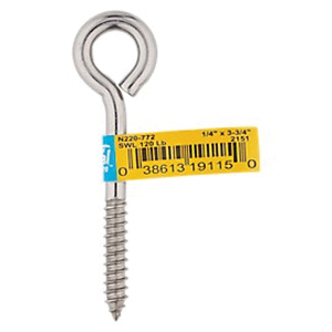 National Hardware N220-772 Lag Screw Eye, 1/4 in Thread, 1-1/2 in L Thread, 3-3/4 in OAL, 120 lb Working Load - 2