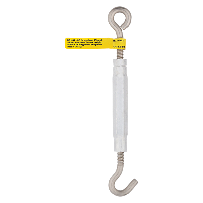 National Hardware 2173BC Series N221-952 Turnbuckle, 110 lb Working Load, 1/4-20 Thread, Hook, Eye, 7-1/2 in L Take-Up - 2