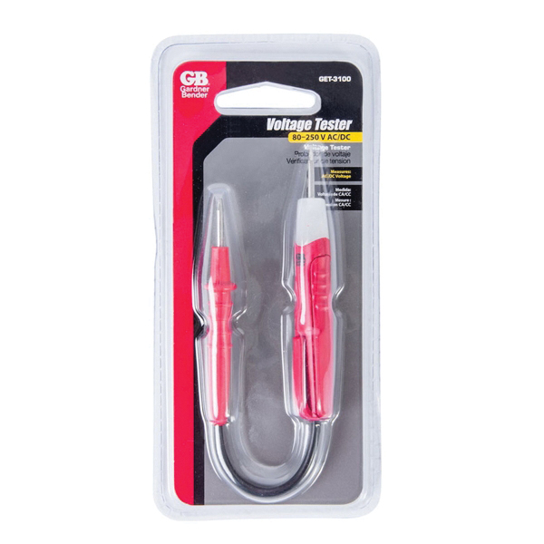 Gardner Bender GET-3100 Twin Probe Circuit Tester, 80 to 250 VAC/VDC, Neondicator Display, Functions: Voltage, Red - 3