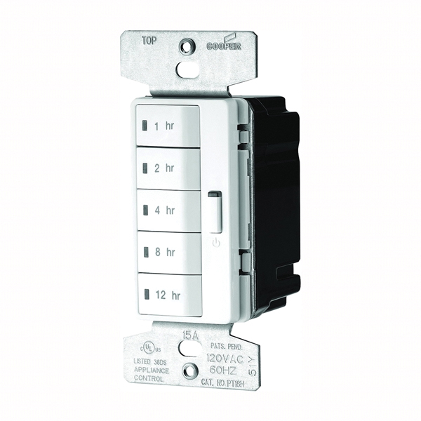 Eaton Wiring Devices PT18H-W-K Programmable Hour Timer, 15 A, 120 V, 1800 W, 1, 2, 4, 8, 12 hr Off Time Setting, White - 2