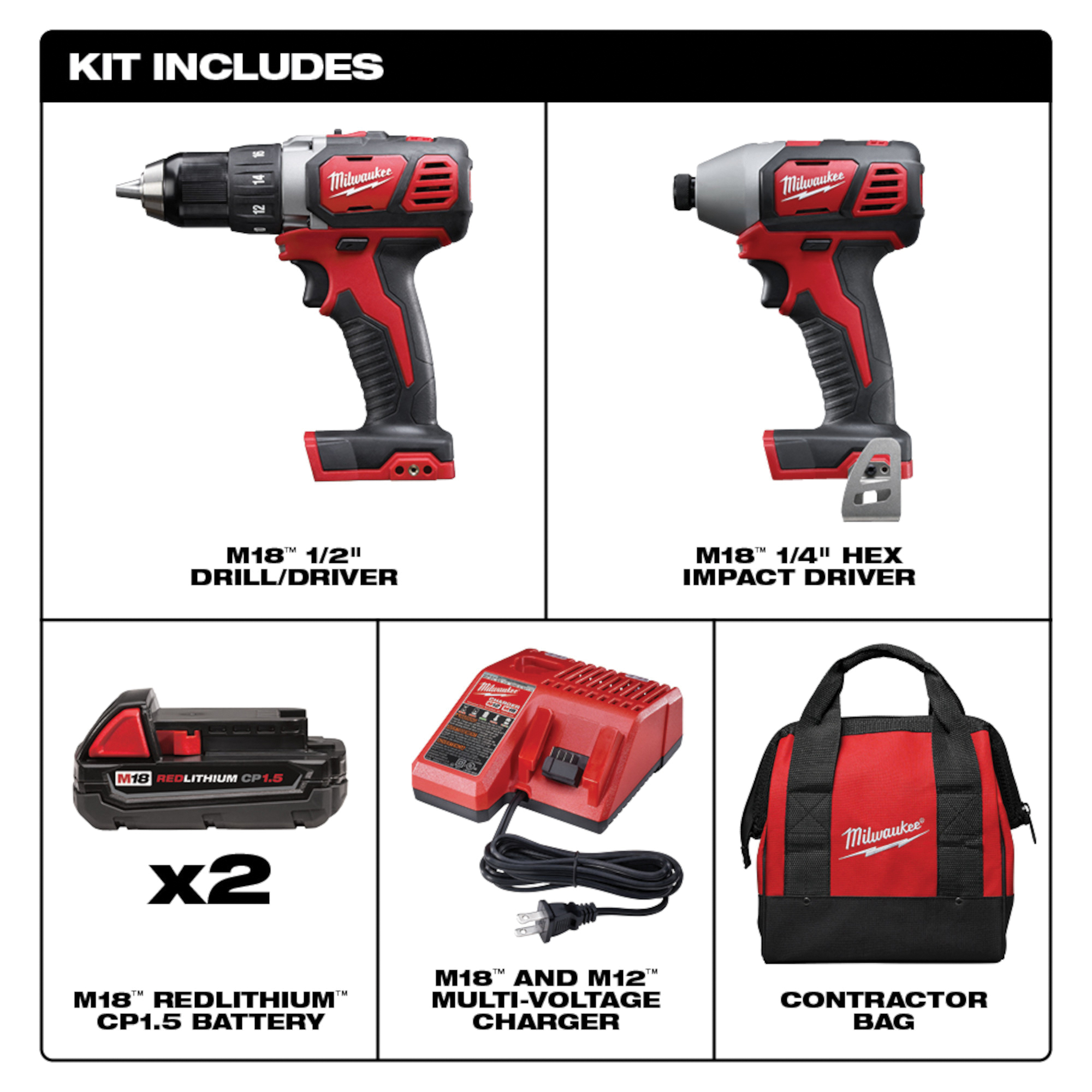 Milwaukee 2691-22 Combination Tool Kit, Battery Included, 1.5 Ah, 18 V, Lithium-Ion, 2-Tools - 2