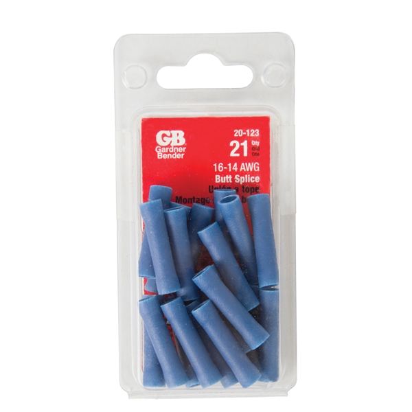 Gardner Bender 20-123 Insulated Butt Splice Connector, 600 V, 16 to 14 AWG Wire, Blue - 3