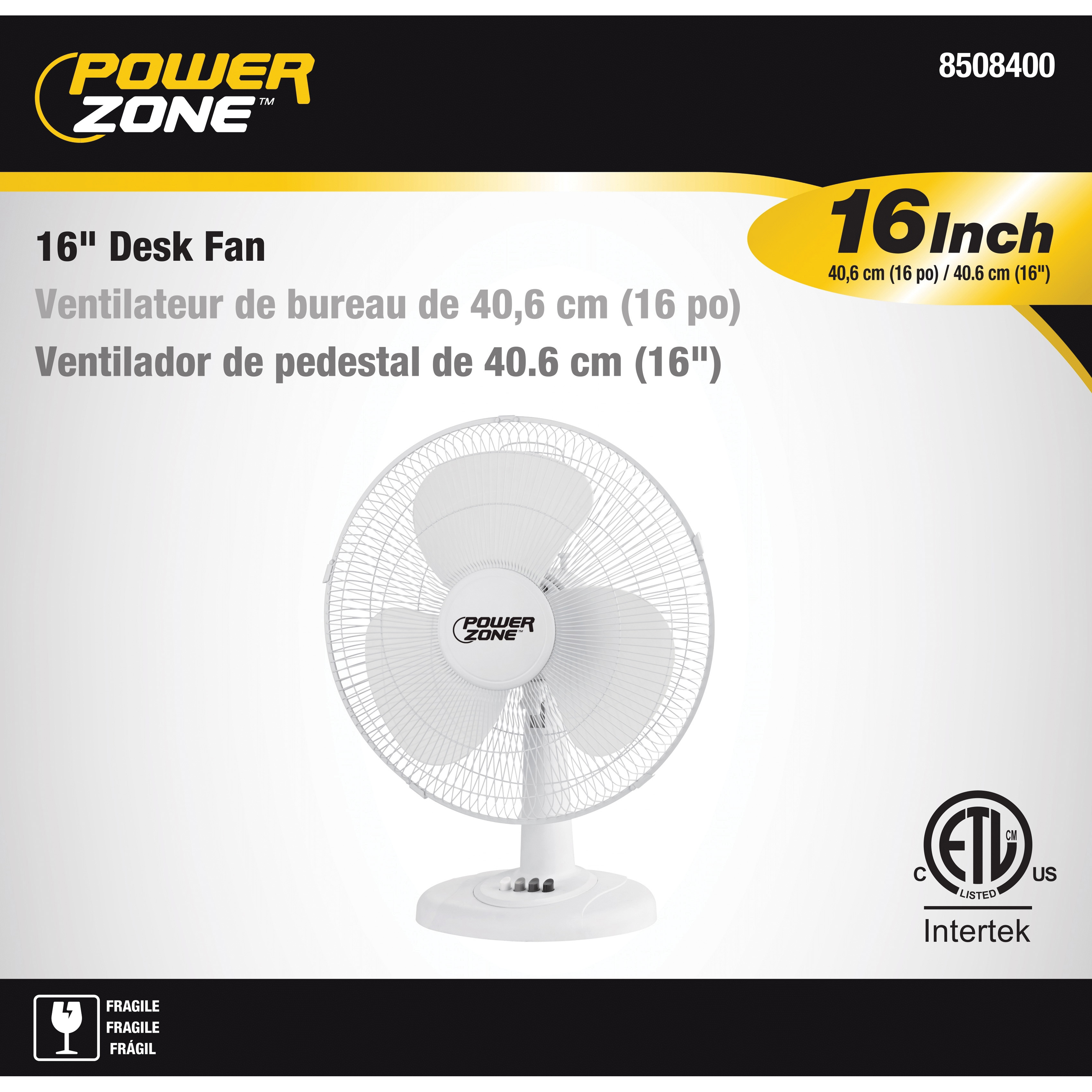 PowerZone FT-40 Oscillating Table Fan, 120 V, 16 in Dia Blade, 3-Blade, 3-Speed, 72 in L Cord, White - 2