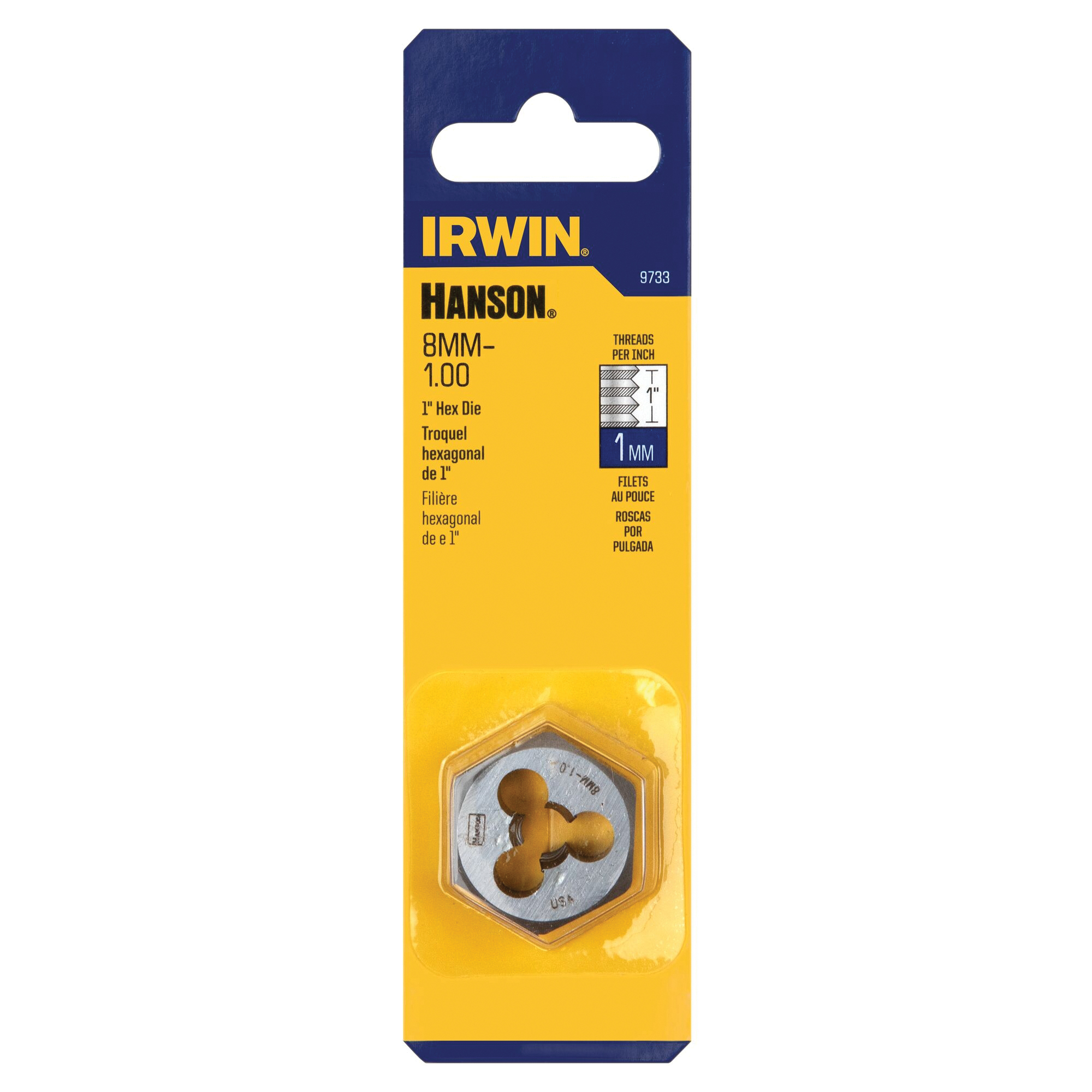 Irwin Hanson 9733 Metric Die, M8-1 Thread, Fine Thread, Right Hand Thread, HCS - 3