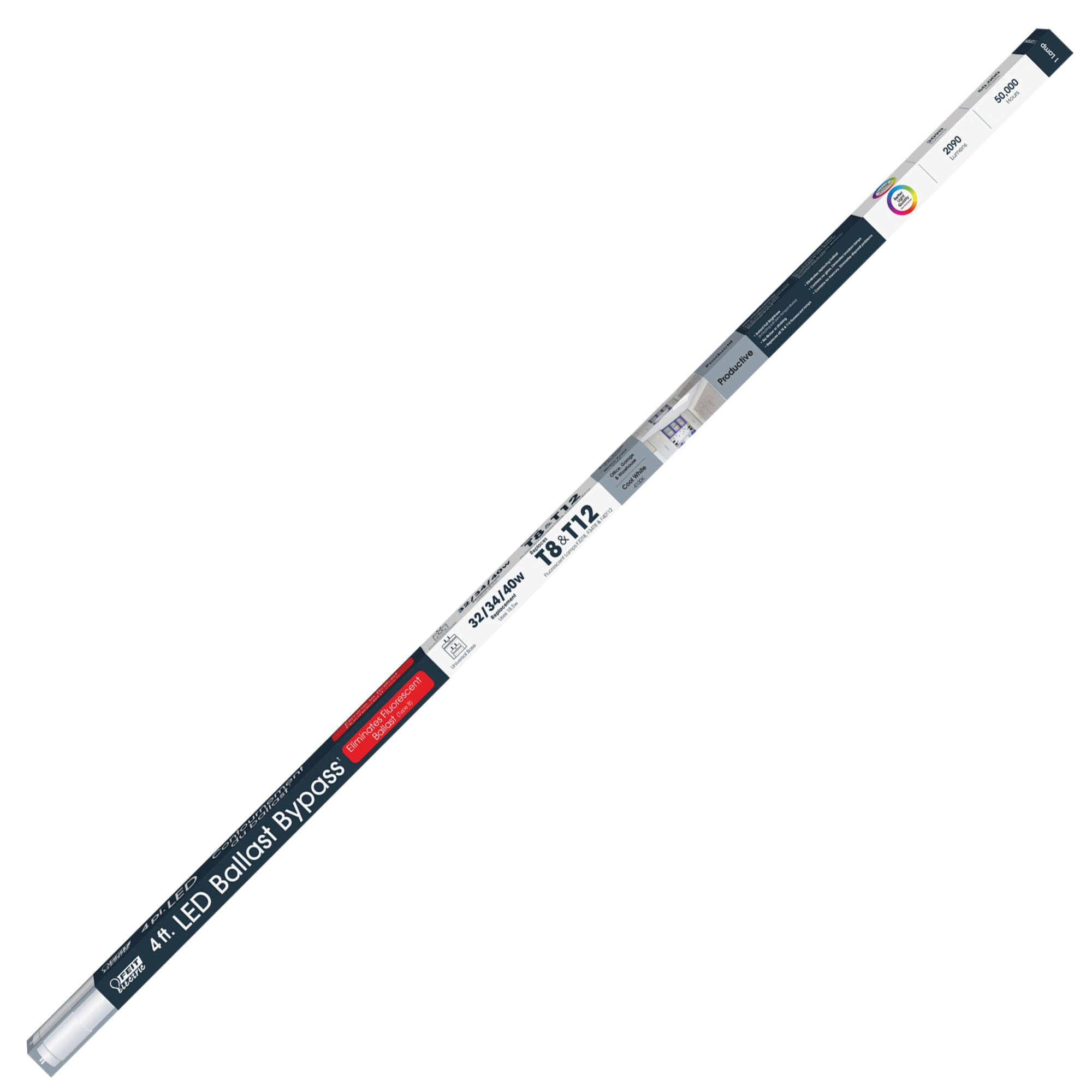 Feit Electric T4819/LEDIF/41K LED Fluorescent Tube, Linear, T48 Lamp, 40 W Equivalent, G13 Medium Lamp Base, White - 2