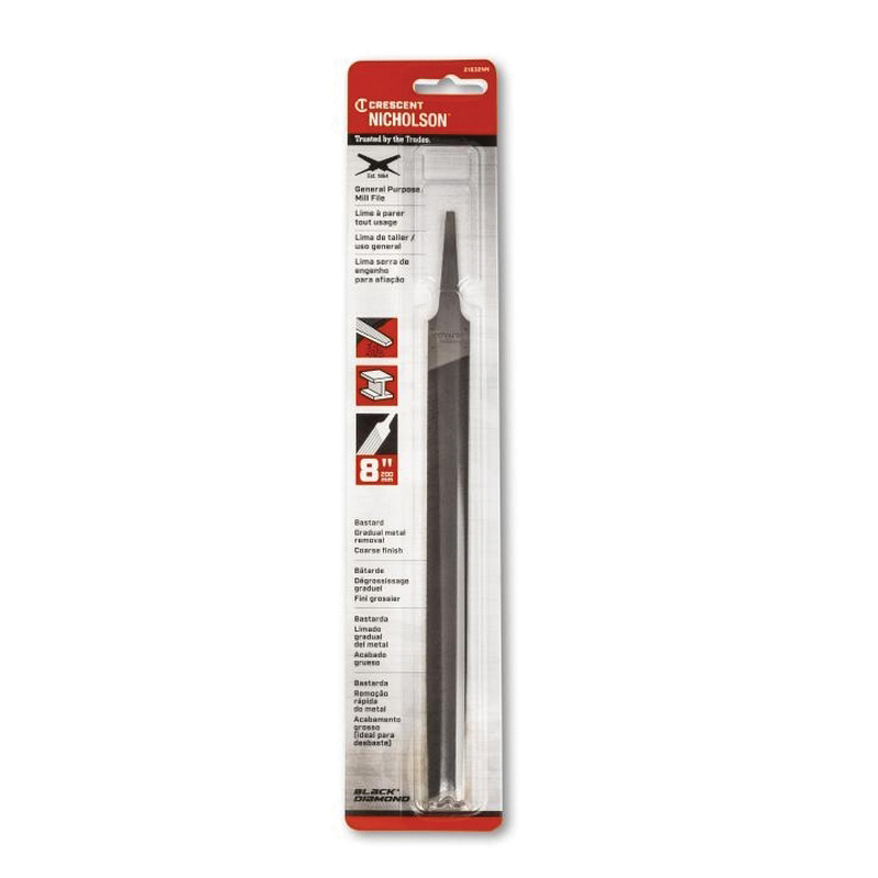 Crescent Nicholson 21832NN File, Rectangular Profile, Milled Pattern, Single Cut, 8 in L Blade, Tang Handle - 2