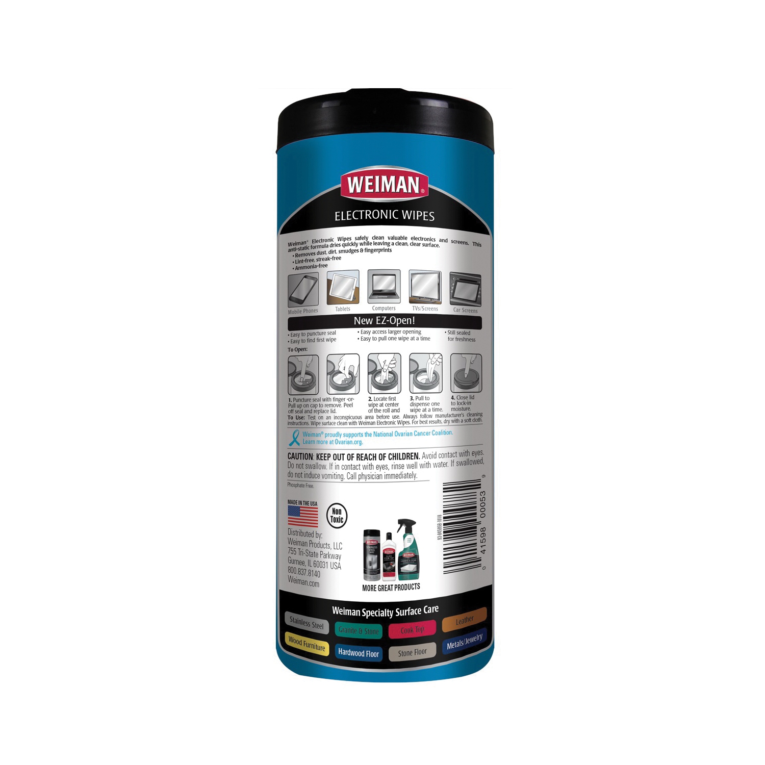 Weiman 93 Electronics Cleaning Wipes, 7 in L, 8 in W - 2