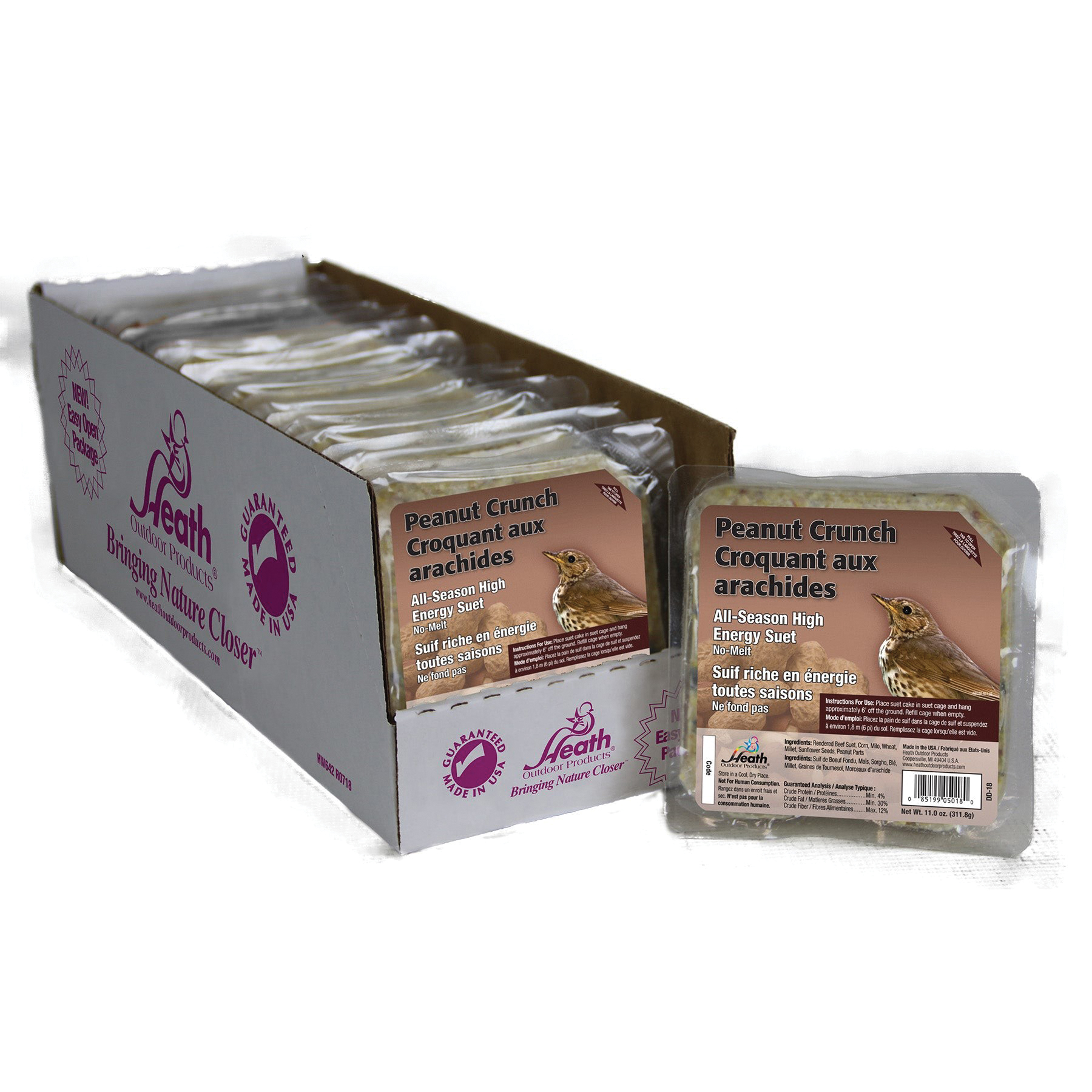 Heath DD-18 Sunflower Seed Wild Bird Food, 11.25 oz, All-Season, Suet, Cake, Peanut Crunch - 2