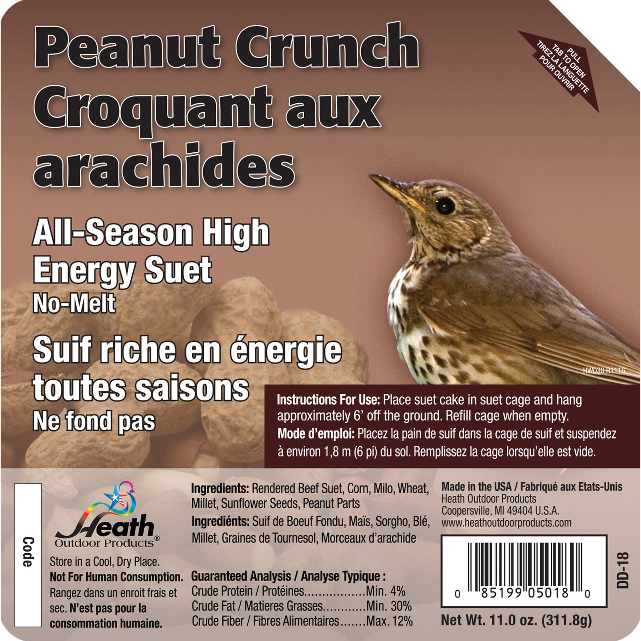 Heath DD-18 Sunflower Seed Wild Bird Food, 11.25 oz, All-Season, Suet, Cake, Peanut Crunch - 3