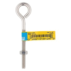 National Hardware N221-606 Eye Bolt, 1/4-20 Thread, Coarse Thread, 2-3/4 in L Thread, 0.56 in ID Dia Eye - 2