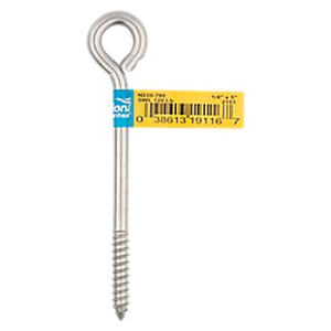 National Hardware N220-780 Lag Screw Eye, 1/4 in Thread, 1-1/2 in L Thread, 5 in OAL, 120 lb Working Load - 2