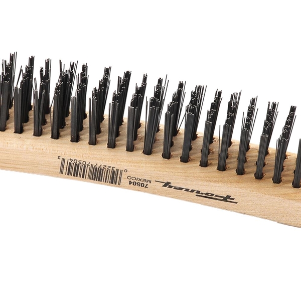Forney 70504 Scratch Brush, Carbon Steel Bristle, 0.014 in L Trim, Wood Handle, Curved Handle - 1