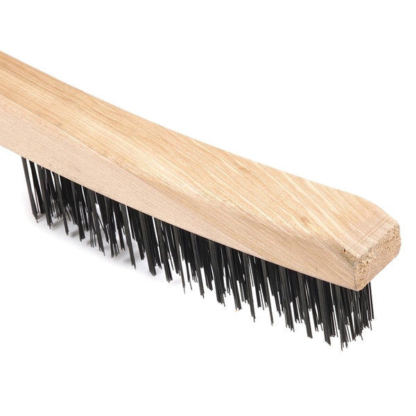 Forney 70504 Scratch Brush, Carbon Steel Bristle, 0.014 in L Trim, Wood Handle, Curved Handle - 2
