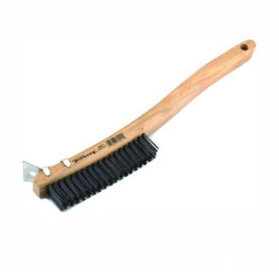 Forney 70511 Scratch Brush with Scraper, Carbon Steel Bristle, 0.014 in L Trim, Wood Handle, Shoe Handle - 2