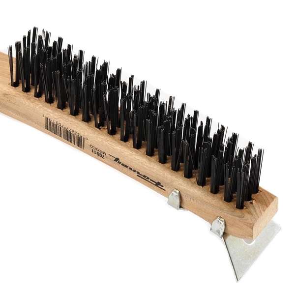 Forney 70511 Scratch Brush with Scraper, Carbon Steel Bristle, 0.014 in L Trim, Wood Handle, Shoe Handle - 4