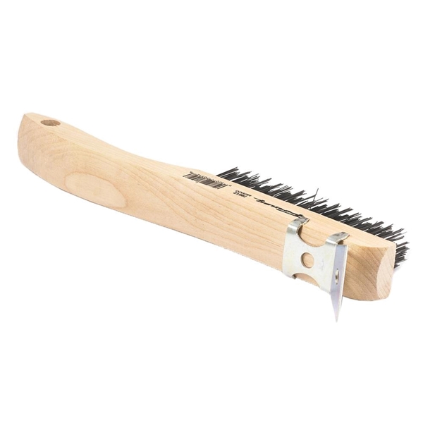 Forney 70512 Scratch Brush with Scraper, Carbon Steel Bristle, 0.014 in L Trim, Wood Handle, Shoe Handle - 2