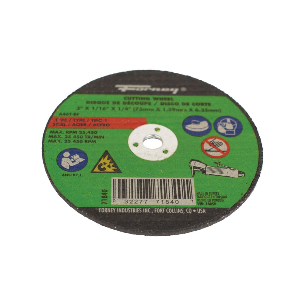 Forney 71840 Cut-Off Wheel, 3 in Dia, 1/16 in Thick, 1/4 in Arbor, 46 Grit, Medium, Aluminum Oxide Abrasive - 2