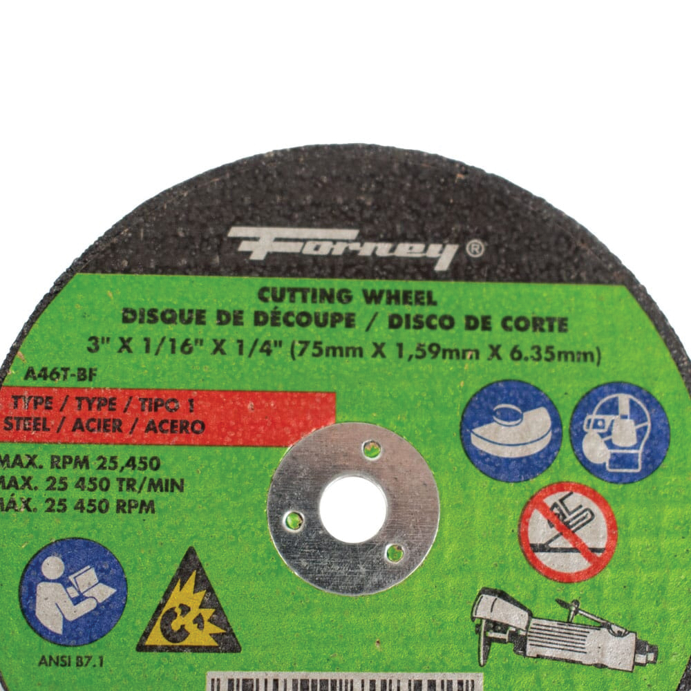 Forney 71840 Cut-Off Wheel, 3 in Dia, 1/16 in Thick, 1/4 in Arbor, 46 Grit, Medium, Aluminum Oxide Abrasive - 4