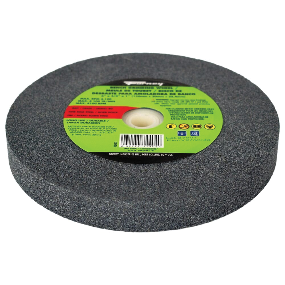 Forney 72402 Bench Grinding Wheel, 6 in Dia, 1 in Arbor, 80 Grit, Fine, Aluminum Oxide Abrasive - 2