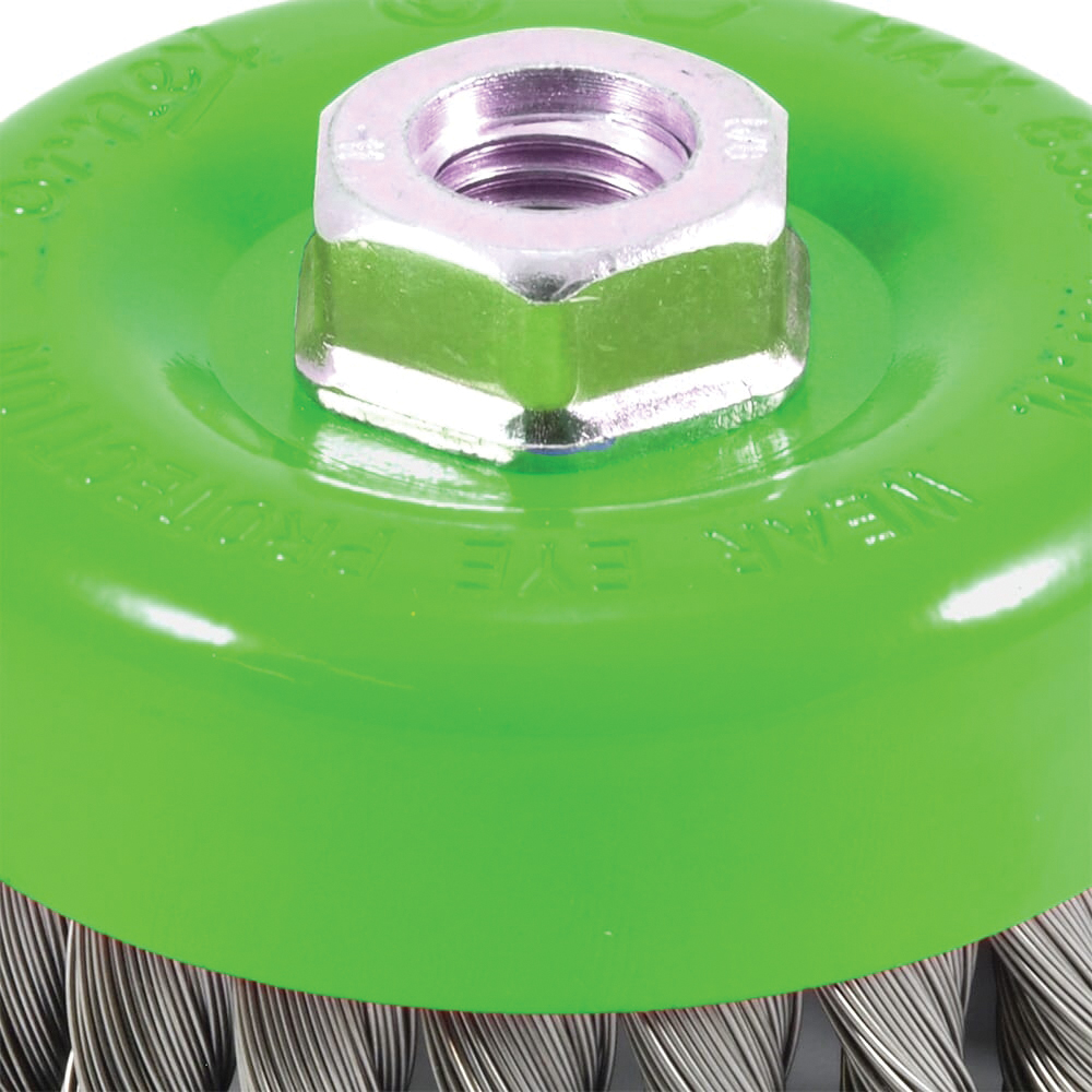 Forney 72753 Wire Cup Brush, 4 in Dia, 5/8-11 Arbor/Shank, 0.02 in Dia Bristle, Carbon Steel Bristle - 3