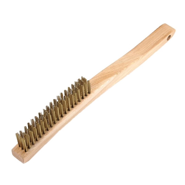 Forney 70518 Scratch Brush, 2-1/4 in W Brush, Brass Bristle, 0.012 in L Trim, Wood Handle, Curved Handle - 2