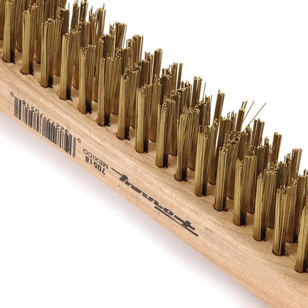 Forney 70518 Scratch Brush, 2-1/4 in W Brush, Brass Bristle, 0.012 in L Trim, Wood Handle, Curved Handle - 4