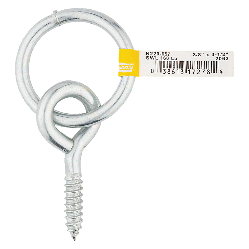 National Hardware 2062BC Series N220-657 Hitch Ring with Screw Eye, 160 lb Working Load, 2 in ID Dia Ring, Steel, Zinc - 2