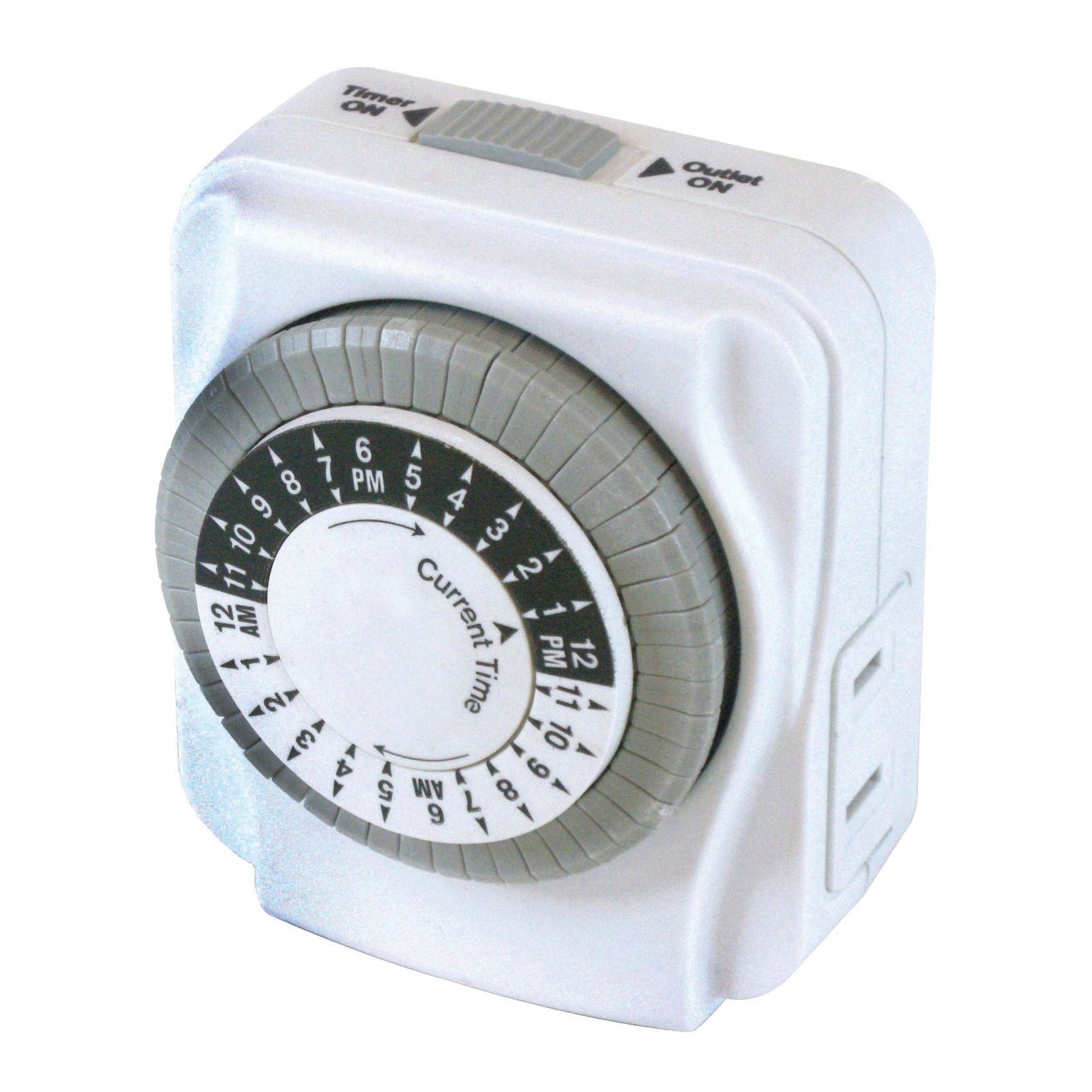 PowerZone TNI2423 Electromechanical Timer, 15 A, 125 V, 1875 W, 2-Outlet, 24 hrs Time Setting, White - 1