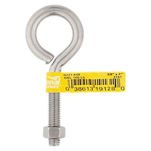 National Hardware N221-648 Eye Bolt, 3/8-16 Thread, Coarse Thread, 2 in L Thread, 1 in ID Dia Eye, 2.35 in L Shank - 2