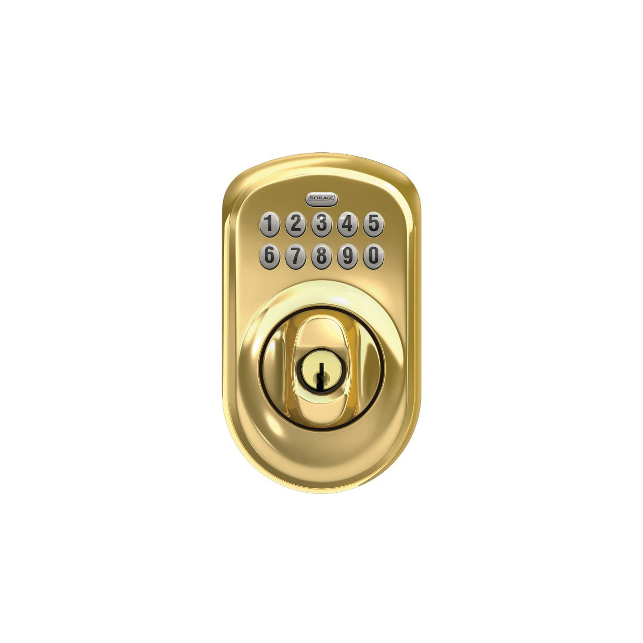 Schlage BE365 PLY 505 Electronic Deadbolt, Bright Brass, Residential, 1 Grade, Metal, Thumbturn Interior Handle, Yes - 2