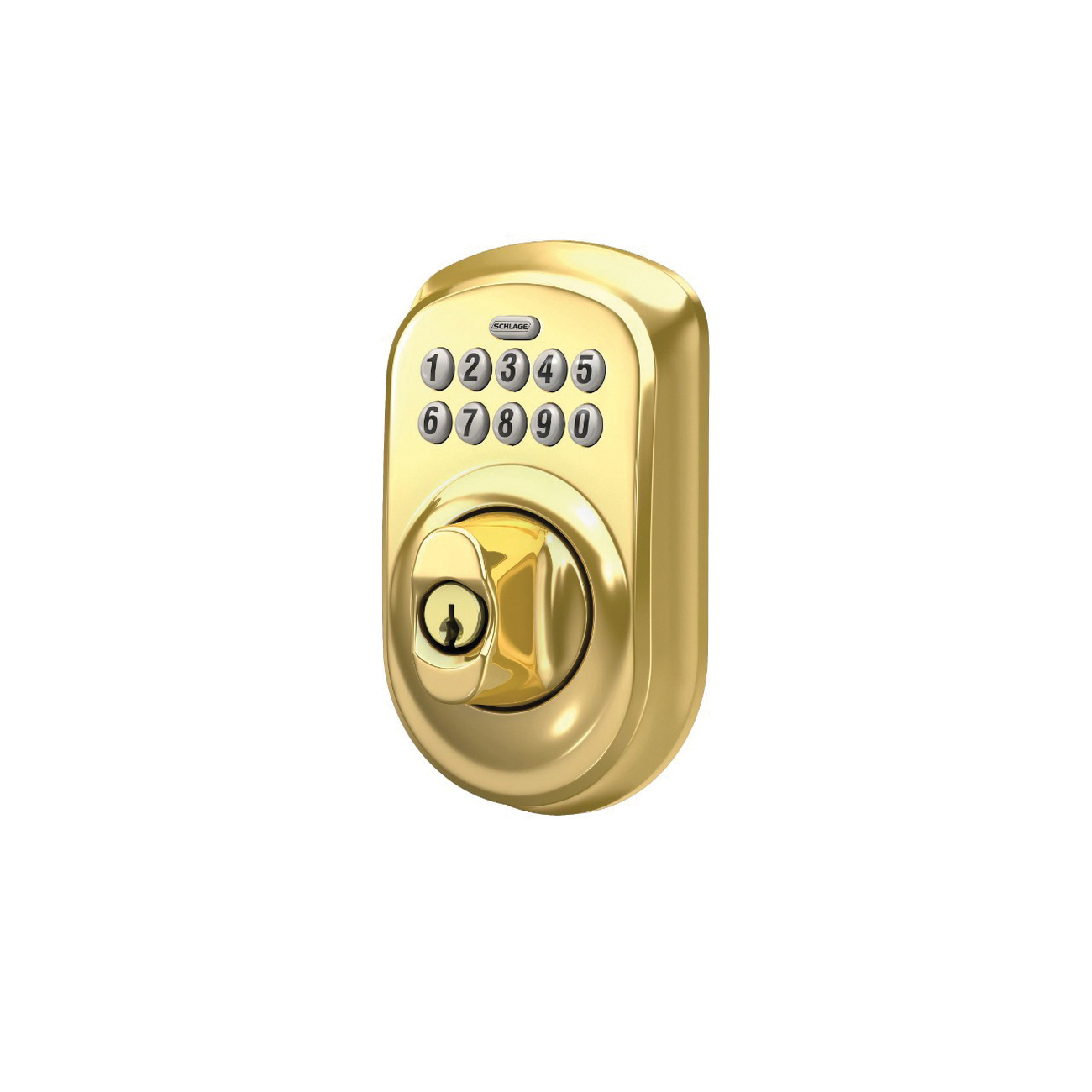 Schlage BE365 PLY 505 Electronic Deadbolt, Bright Brass, Residential, 1 Grade, Metal, Thumbturn Interior Handle, Yes - 3