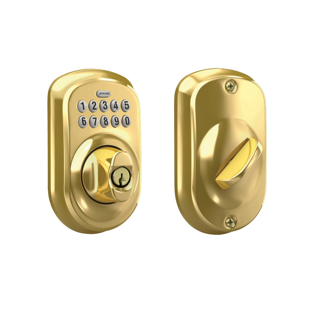 Schlage BE365 PLY 505 Electronic Deadbolt, Bright Brass, Residential, 1 Grade, Metal, Thumbturn Interior Handle, Yes - 4
