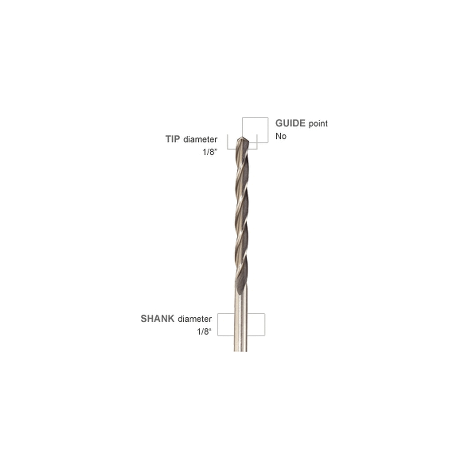 Rotozip ZB8 Standard Point Bit, 1/8 in Dia, 2.35 in L, 1 in L Flute, 1/8 in Dia Shank, Steel, Spiral Shank, Spiral Flute - 3