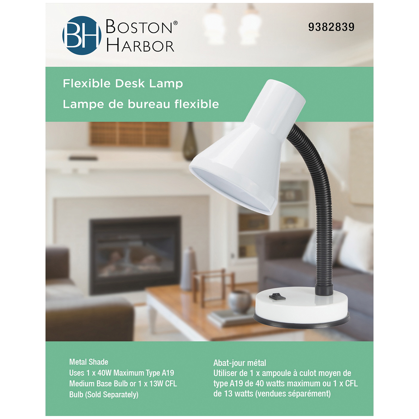 Boston Harbor TL-TB-134-WH-3L Flexible Desk Lamp, 120 V, 60 W, 1-Lamp, CFL Lamp, White Fixture, White - 2