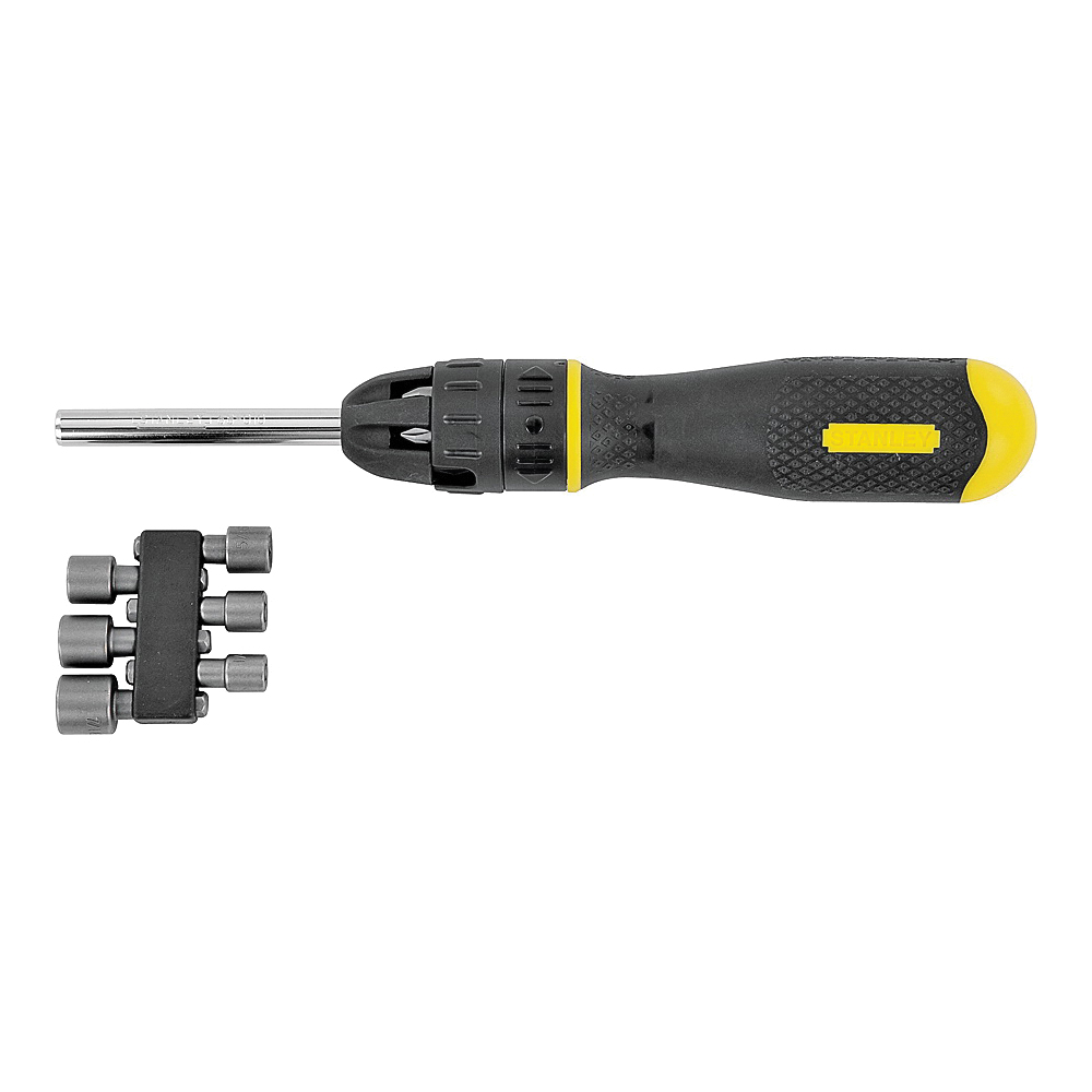 STANLEY 68-010 10-in-1 Ratcheting Screwdriver, 1/4 in Drive, 10-1/2 in OAL, Rubber Handle, Magnetic, Ergonomic Handle - 1
