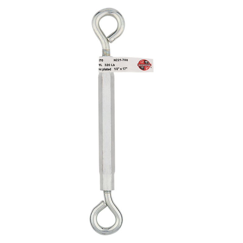 National Hardware 2170BC Series N221-788 Turnbuckle, 320 lb Working Load, 1/2-13 Thread, Eye, 17 in L Take-Up - 2