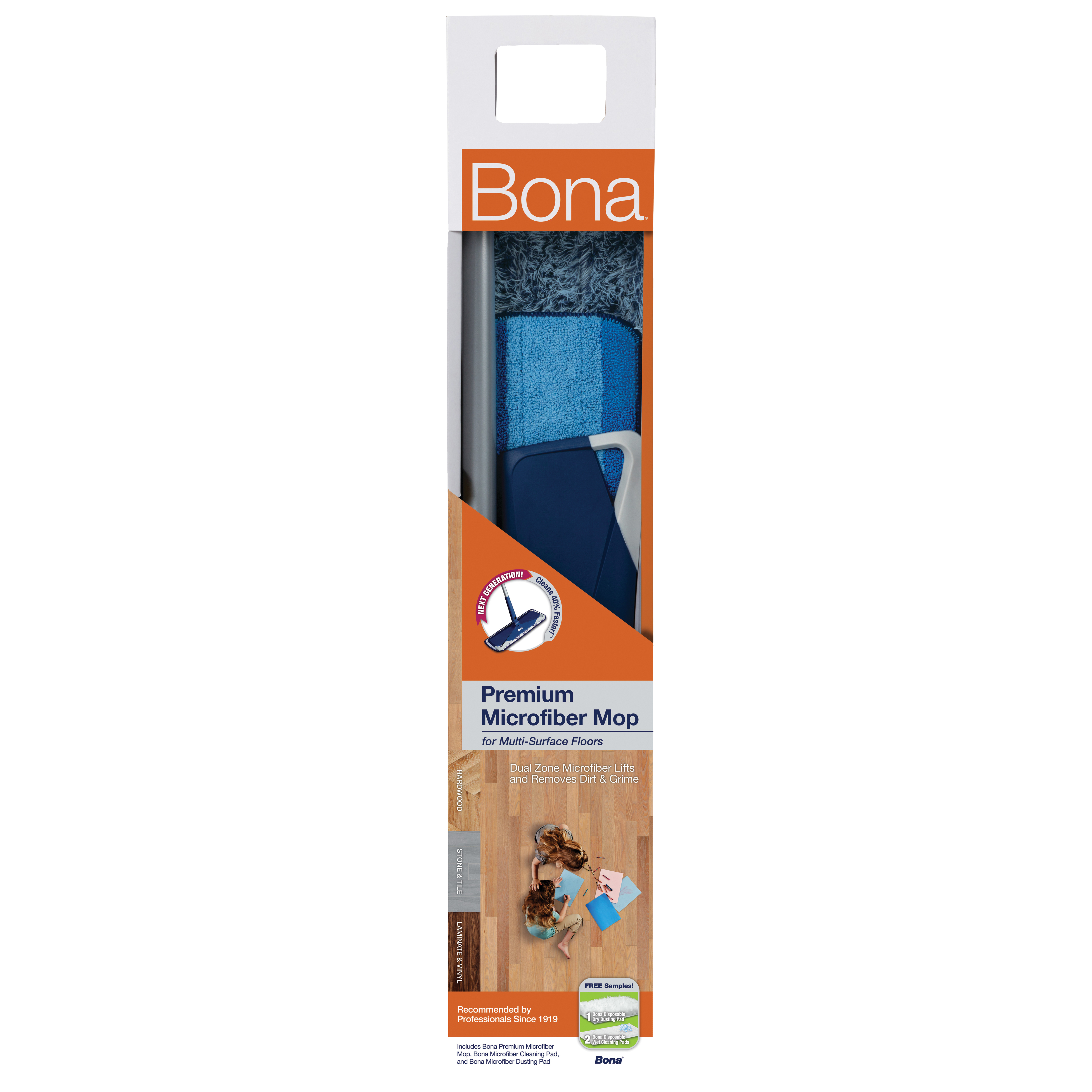 Bona WM710013350 Floor Mop, 4 in W Head, 15 in L Head, Microfiber Head - 1