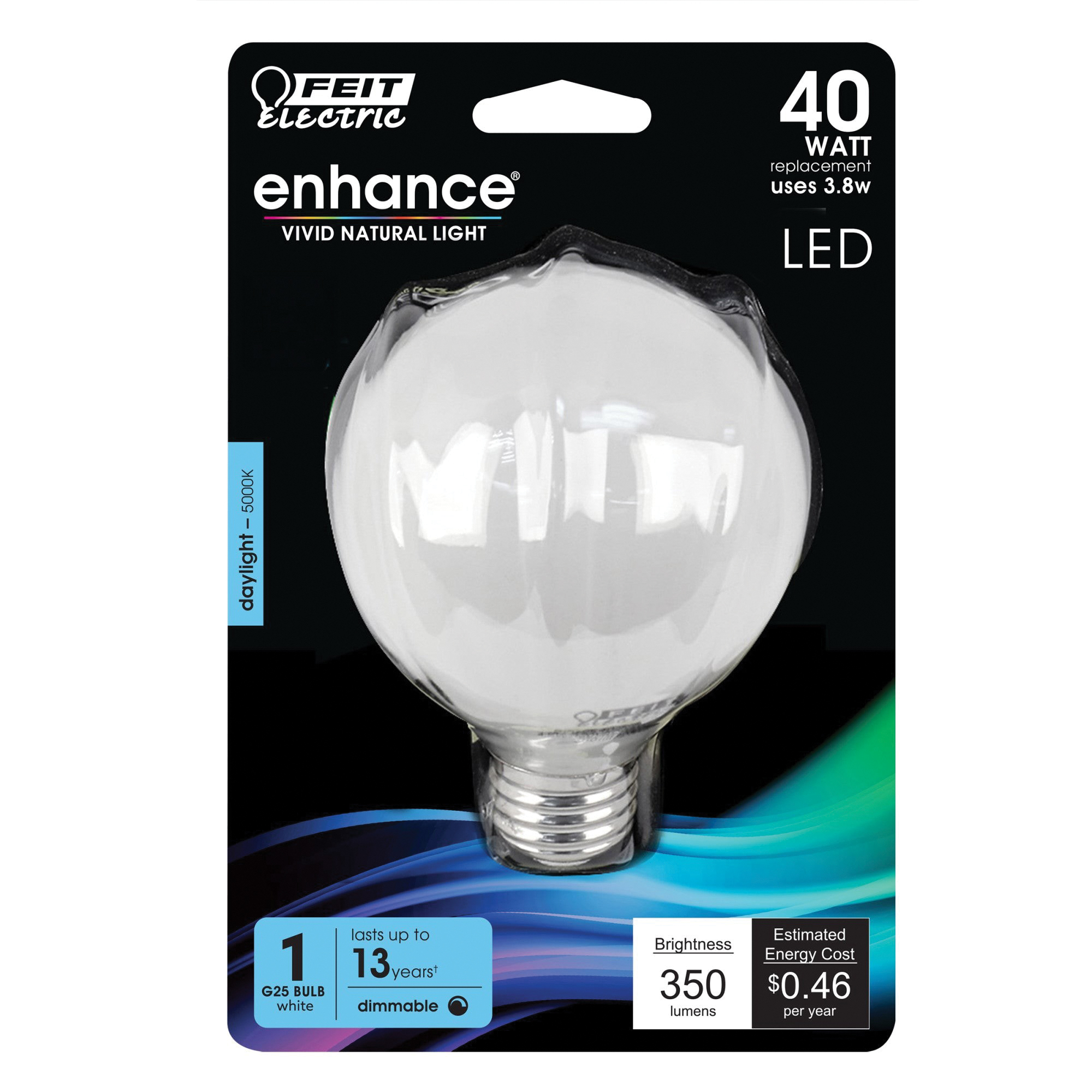 Feit Electric BPG2540W/950CA/FIL Filament LED Bulb, Globe, G25 Lamp, 40 W Equivalent, E26 Medium Lamp Base, Dimmable - 2