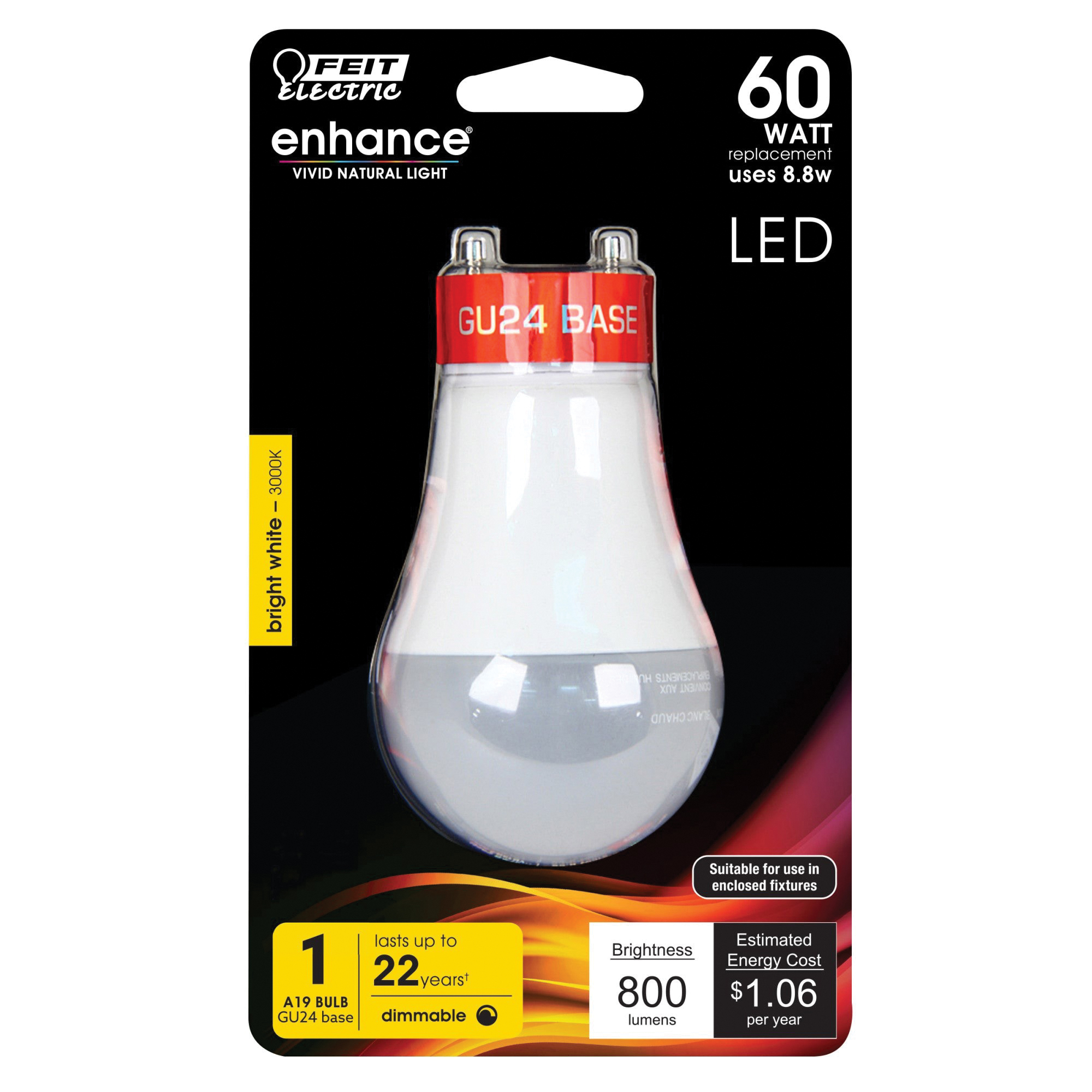 Feit Electric BPOM60DM/930CA/GU24 LED Bulb, General-Purpose, A19 Lamp, 60 W Equivalent, GU24 Lamp Base, Dimmable - 2