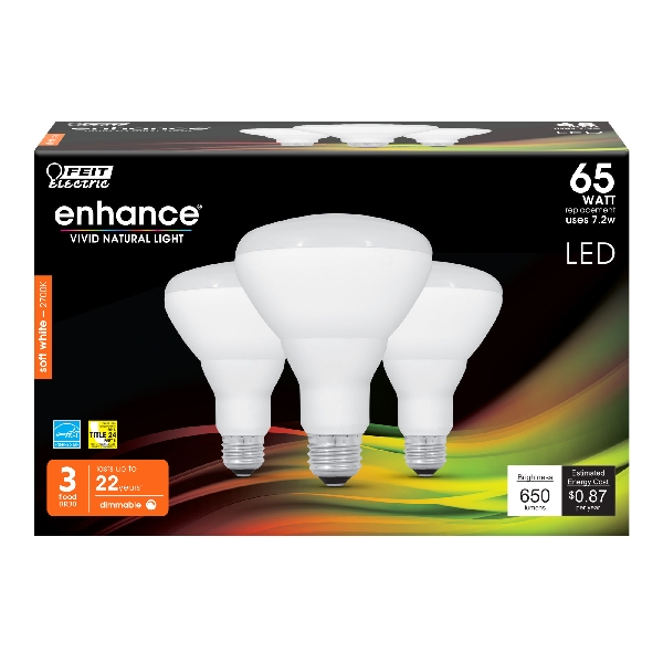 Feit Electric BR30DM/927CA/3 LED Bulb, Flood/Spotlight, 120 V, 7.2 W, BR30 Lamp, 65 W Equivalent, E26 Lamp Base - 2