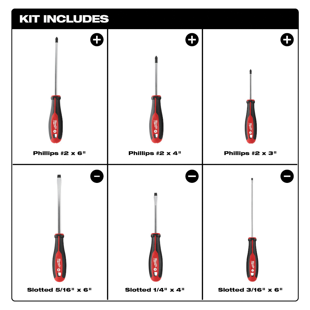 Milwaukee 48-22-2706 Screwdriver Kit, 6-Piece, Plastic/Steel - 2