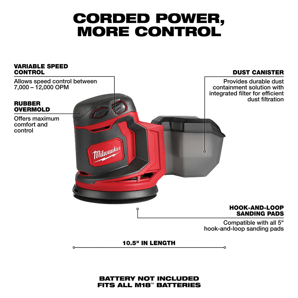 Milwaukee M18 2648-20 Random Orbit Sander, Tool Only, 5 in Pad/Disc - 3