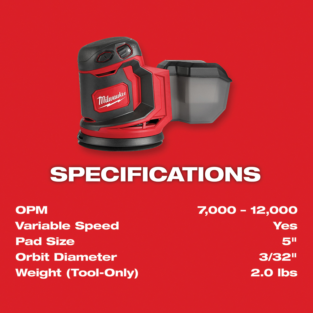 Milwaukee M18 2648-20 Random Orbit Sander, Tool Only, 5 in Pad/Disc - 4